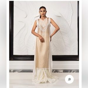 Monochrome pure silk shirt with net gharara cut work embroidered neckline